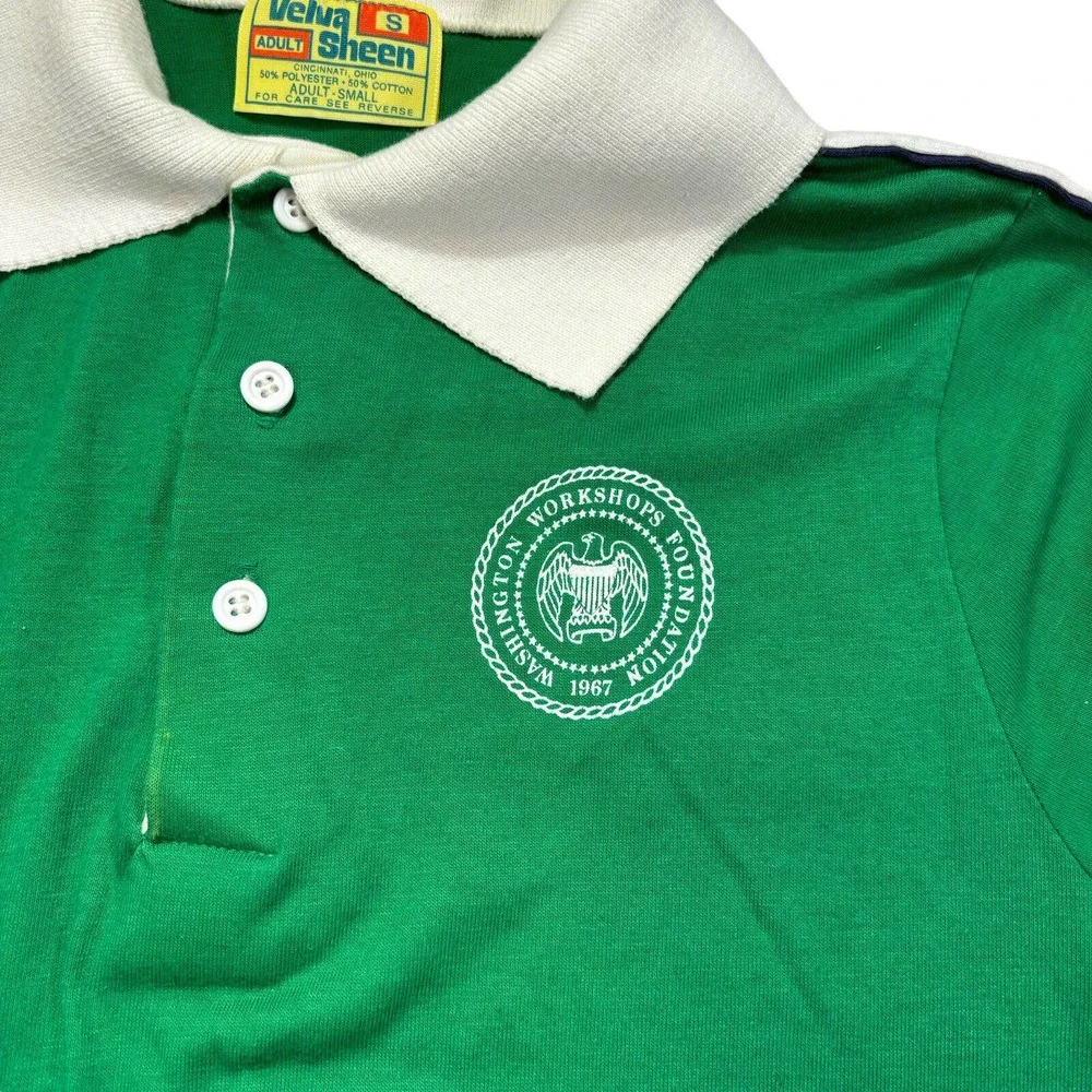 Vintage Velva Sheen‎ Polo Shirt Green Washington Workshop Foundation 1967 Small